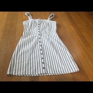Blue and white striped mini dress